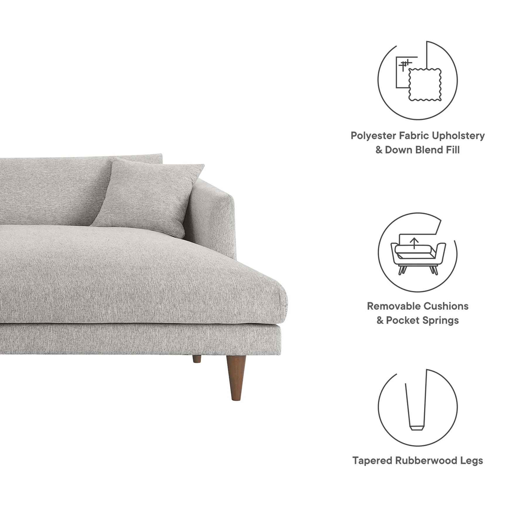 Zara Right Facing Down Filled Overstuffed Sectional Sofa thumbnail 3
