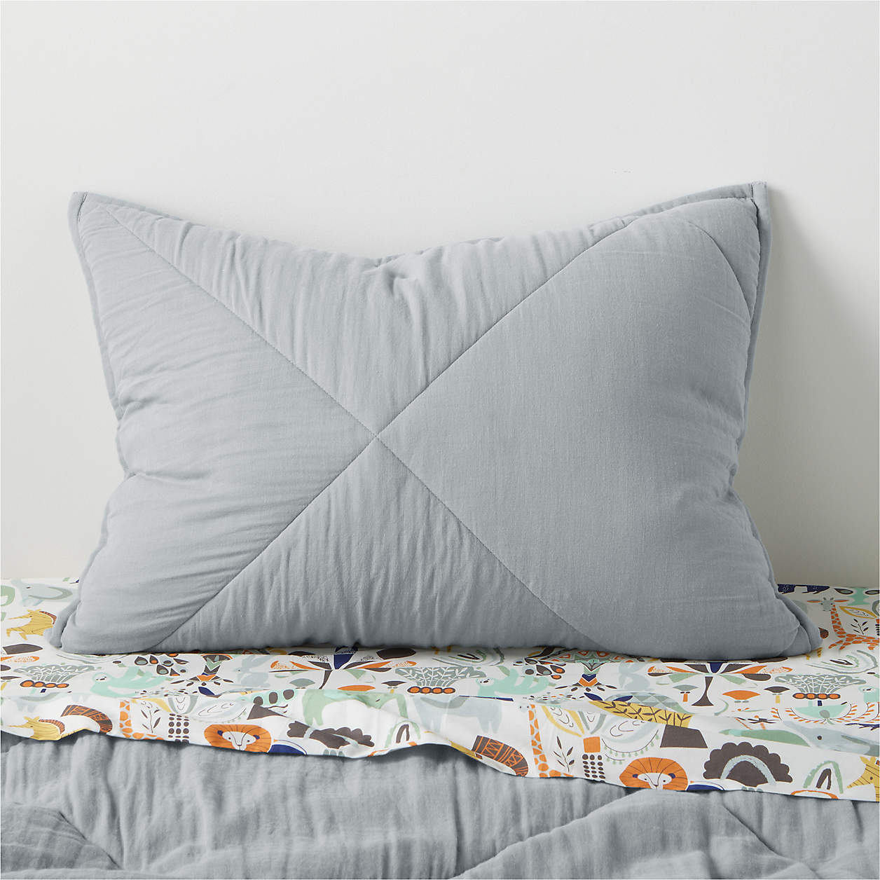 Supersoft Mist Blue Quilted Cotton Gauze Kids Pillow Sham thumbnail 2