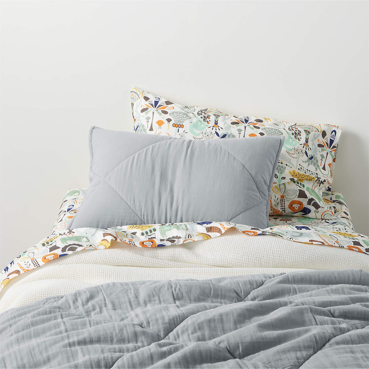 Supersoft Mist Blue Quilted Cotton Gauze Kids Pillow Sham thumbnail 3