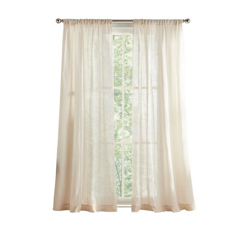 Pinstripe Sheer Solid Color Sheer Rod Pocket Curtain Set of 2 thumbnail 2