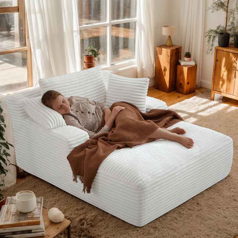 49" Wide Corduroy Chaise Lounge Indoor thumbnail 2