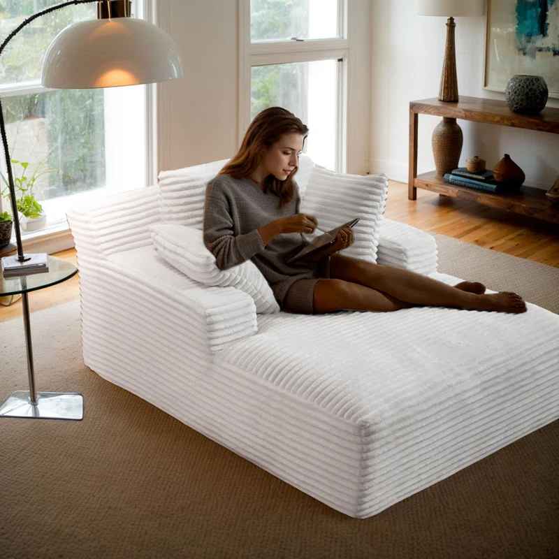49" Wide Corduroy Chaise Lounge Indoor thumbnail 3
