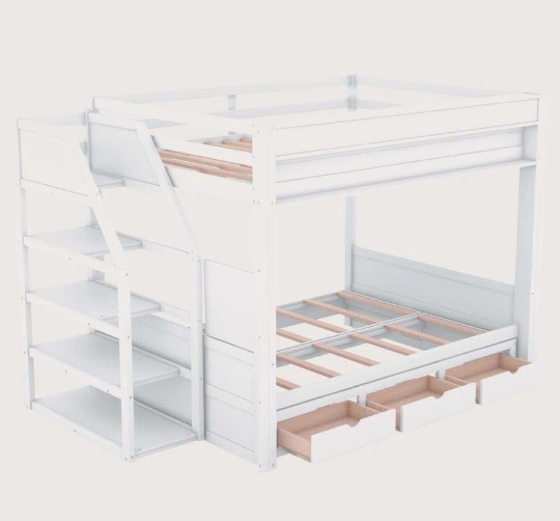 Wood Convertible Bunk Bed With Storage Staircase thumbnail 2
