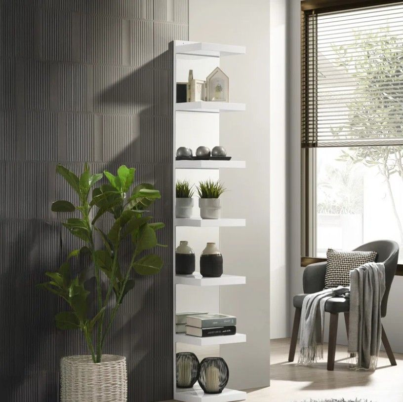 White Open Shelving Unit with Mirrored Back thumbnail 2
