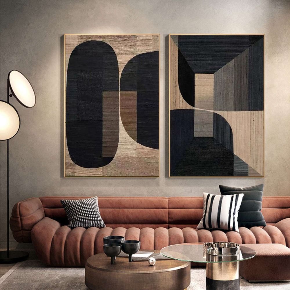 Beige and Brown Abstract Painting SET OF 2 thumbnail 2