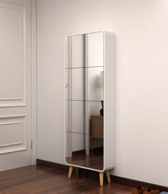 Accent Shoe Cabinet with Full length Mirror for Narrow Entryway thumbnail 2
