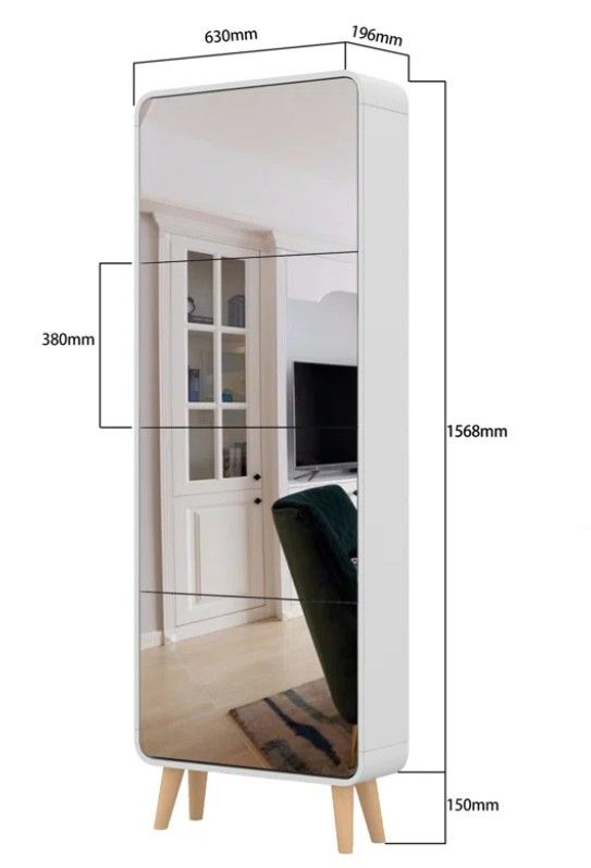 Accent Shoe Cabinet with Full length Mirror for Narrow Entryway thumbnail 3