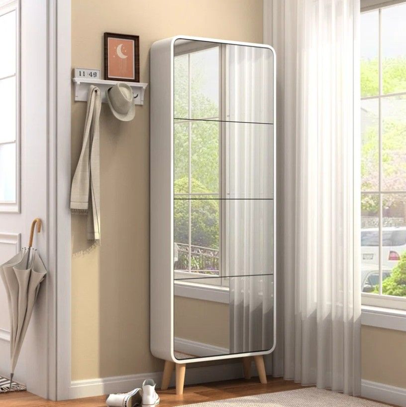 Accent Shoe Cabinet with Full length Mirror for Narrow Entryway thumbnail 4