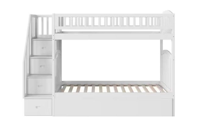 Westbrook White Twin Over Twin Staircase Bunk with Twin Size Urban Trundle Bed thumbnail 2