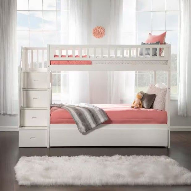 Westbrook White Twin Over Twin Staircase Bunk with Twin Size Urban Trundle Bed thumbnail 3