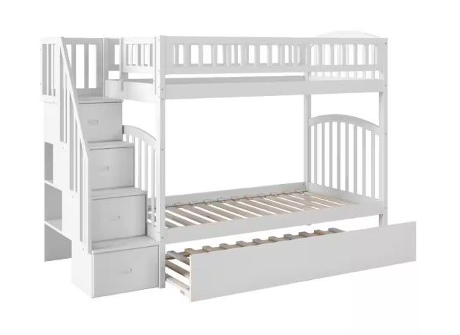 Westbrook White Twin Over Twin Staircase Bunk with Twin Size Urban Trundle Bed thumbnail 4