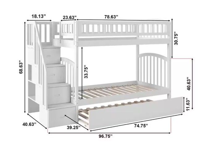 Westbrook White Twin Over Twin Staircase Bunk with Twin Size Urban Trundle Bed thumbnail 5