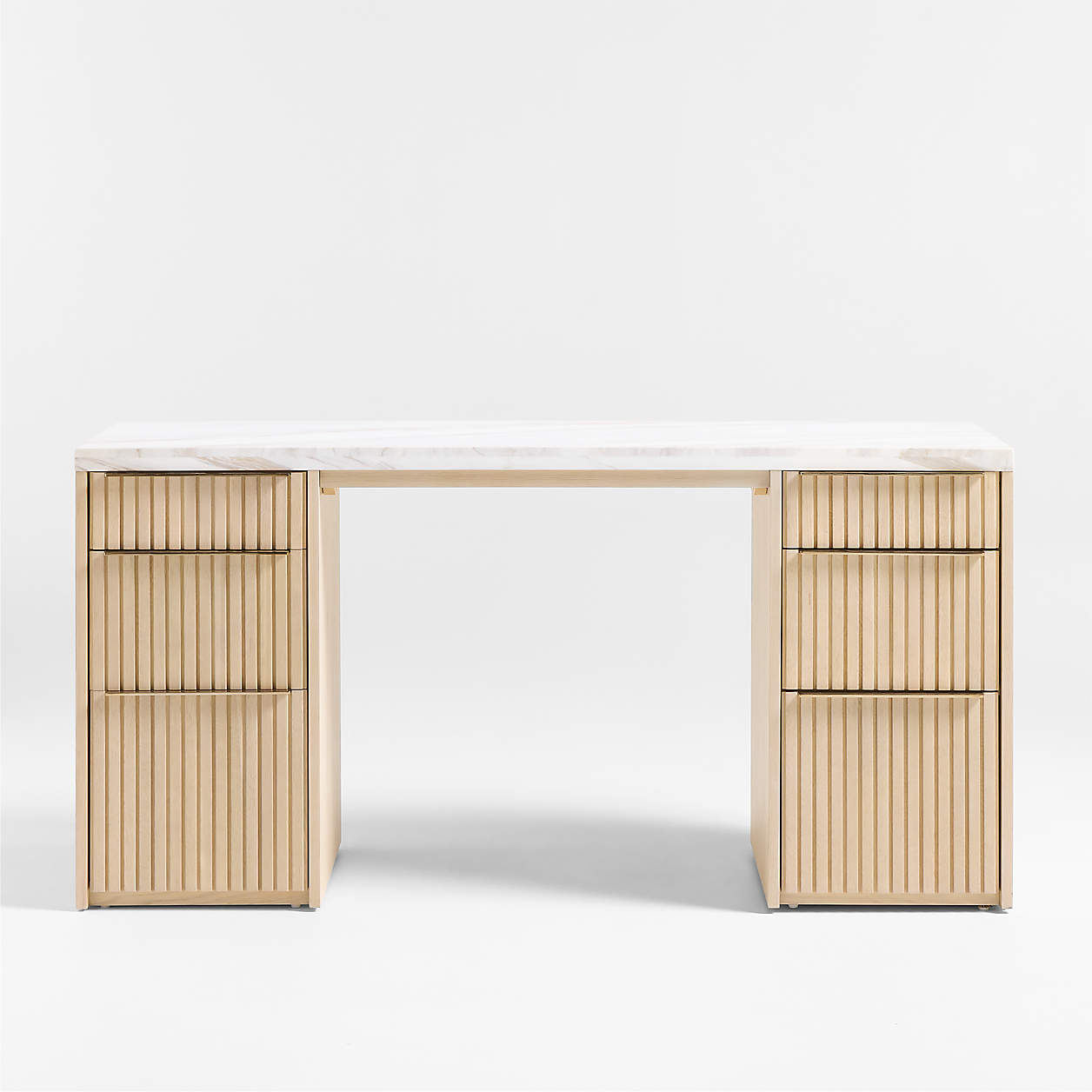 Batten 61.5" Natural Oak Wood Desk with White Marble Top thumbnail 2