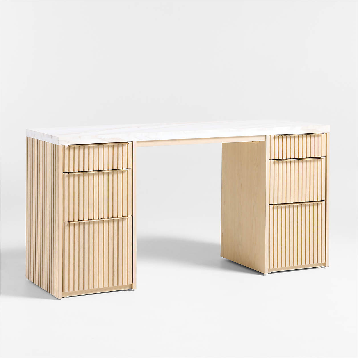 Batten 61.5" Natural Oak Wood Desk with White Marble Top thumbnail 4
