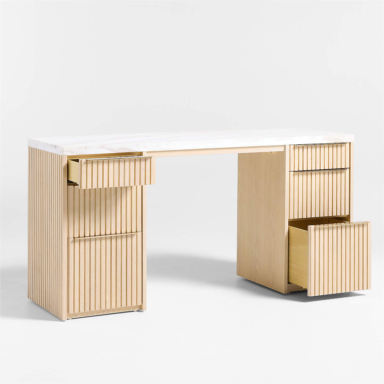 Batten 61.5" Natural Oak Wood Desk with White Marble Top thumbnail 5