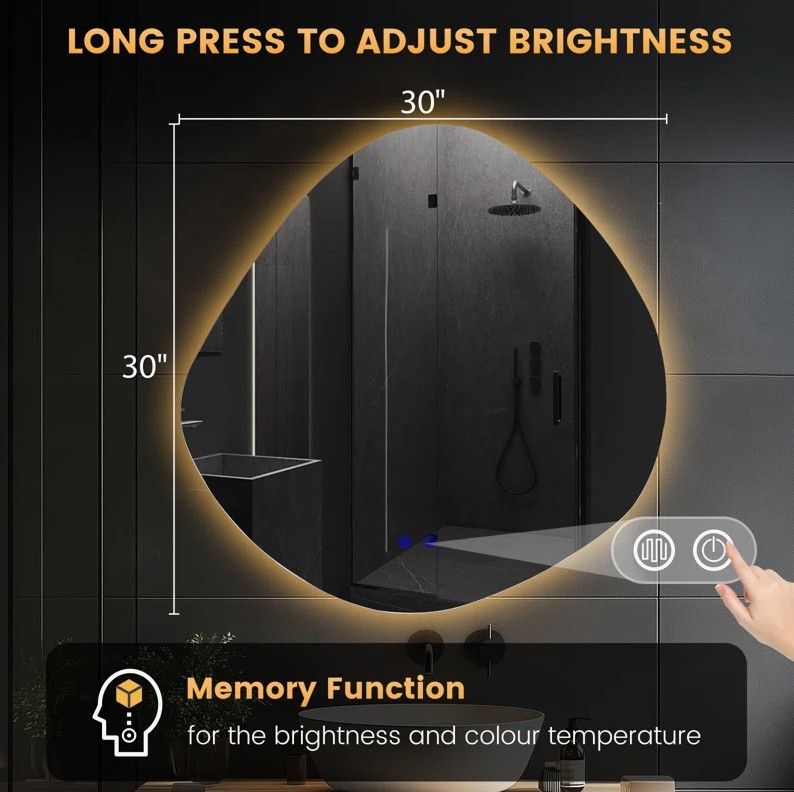 Dibbrun Frameless Lighted Bathroom Mirror Anti-Fog LED Wall Mirror thumbnail 3