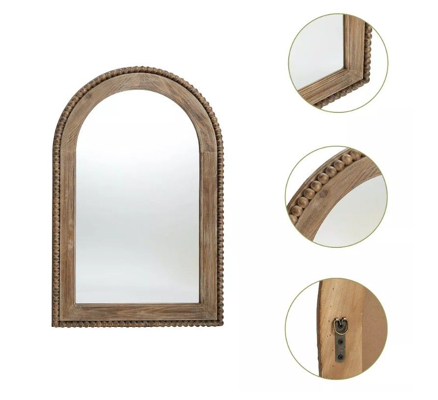 LuxenHome Wood Framed Arch Window Wall Mirror Brown thumbnail 3