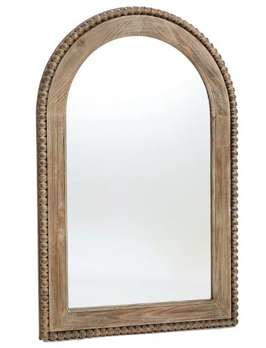 LuxenHome Wood Framed Arch Window Wall Mirror Brown thumbnail 4