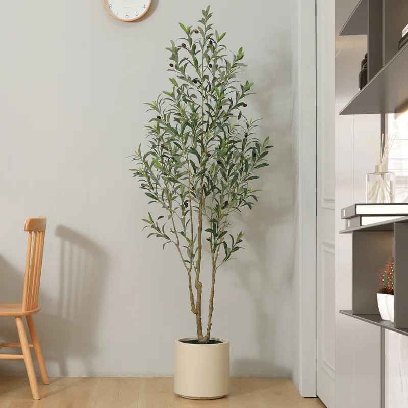 Adcock Faux Olive Tree in White Planter thumbnail 2