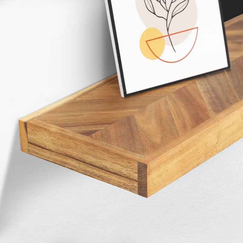 Jorgensen 2 Pieces Acacia Solid Wood Chevron Floating Shelves for Wall Decor thumbnail 2