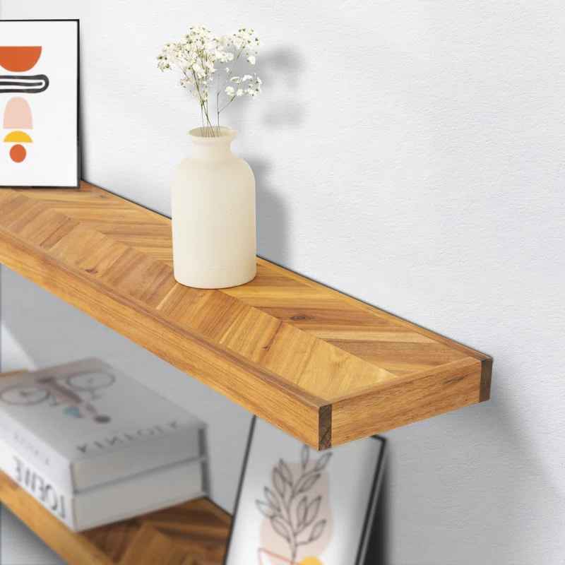 Jorgensen 2 Pieces Acacia Solid Wood Chevron Floating Shelves for Wall Decor thumbnail 3