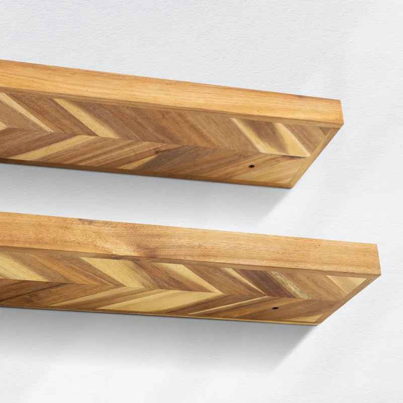 Jorgensen 2 Pieces Acacia Solid Wood Chevron Floating Shelves for Wall Decor thumbnail 4