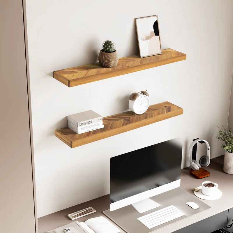 Jorgensen 2 Pieces Acacia Solid Wood Chevron Floating Shelves for Wall Decor thumbnail 5