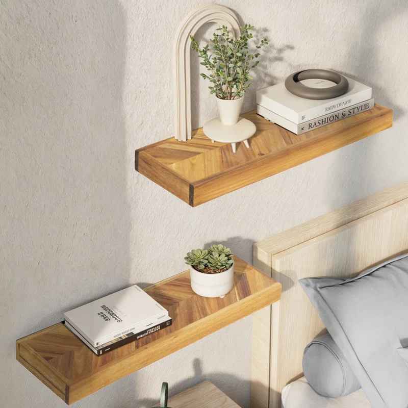 Jorgensen 2 Pieces Acacia Solid Wood Chevron Floating Shelves for Wall Decor thumbnail 7