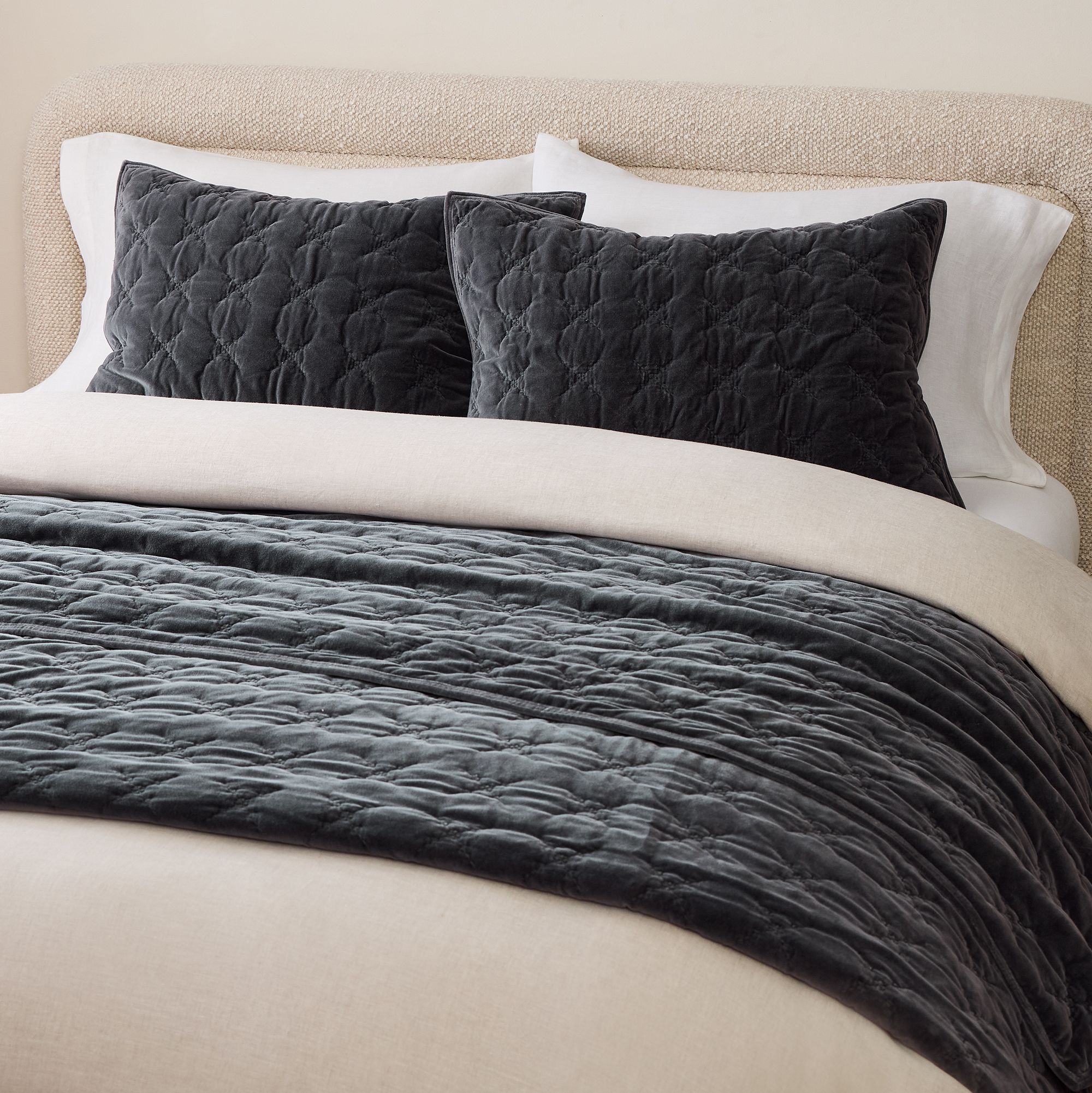Embroidered Washed Velvet Quilt & Shams thumbnail 2