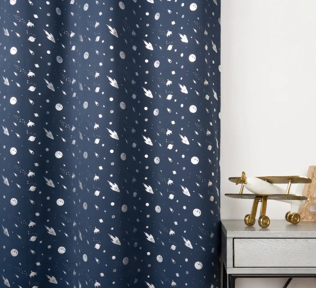Tatyana Silver Foil Outer Space Polyester Blackout Curtain Pair (Set of 2) thumbnail 2