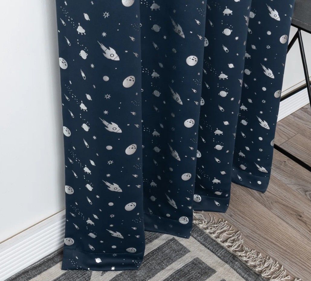 Tatyana Silver Foil Outer Space Polyester Blackout Curtain Pair (Set of 2) thumbnail 4