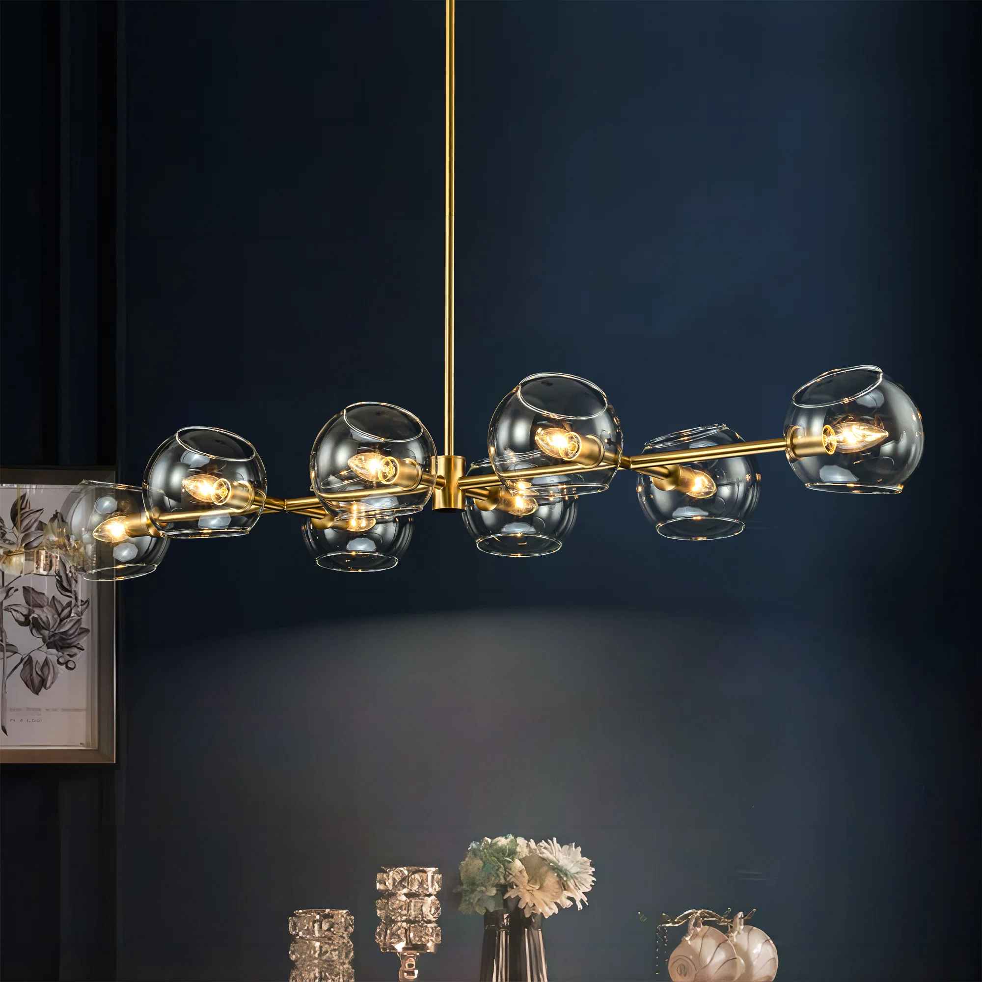 Gold Toyin 8 Light Modern Linear Kitchen Island Pendant thumbnail 3
