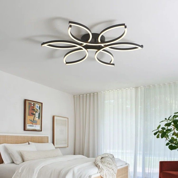 Reveka 6 Light 30 Inches LED Modern Flush Mount Flower Shape with Remote Control thumbnail 2