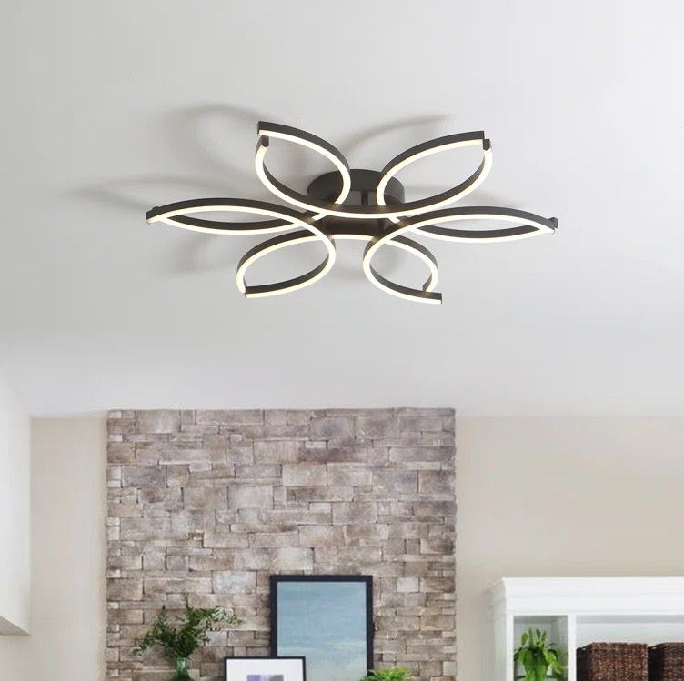 Reveka 6 Light 30 Inches LED Modern Flush Mount Flower Shape with Remote Control thumbnail 3