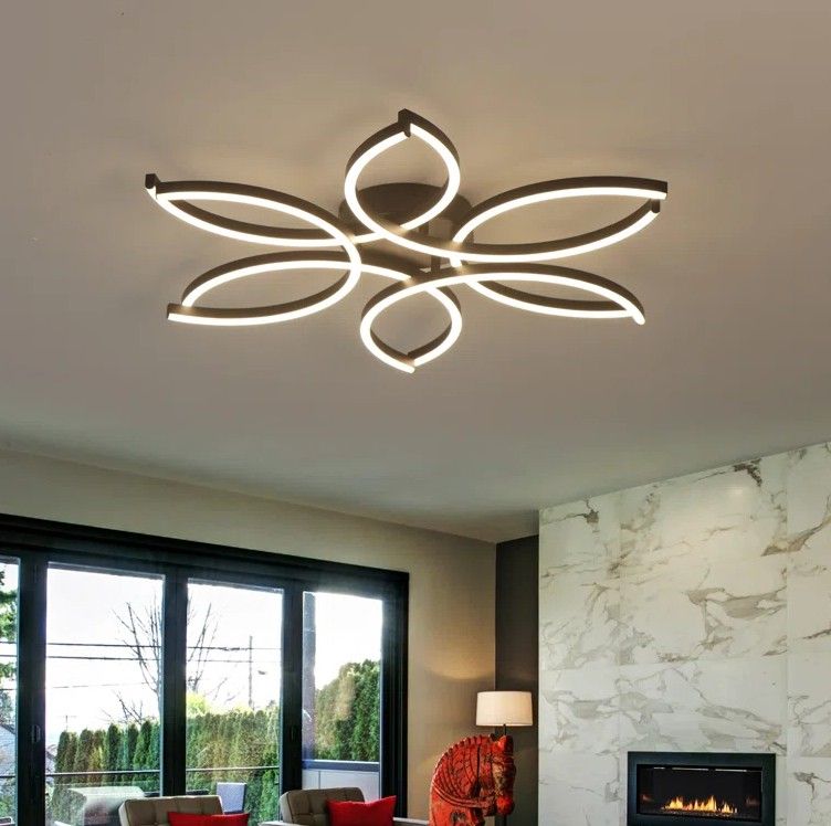 Reveka 6 Light 30 Inches LED Modern Flush Mount Flower Shape with Remote Control thumbnail 4