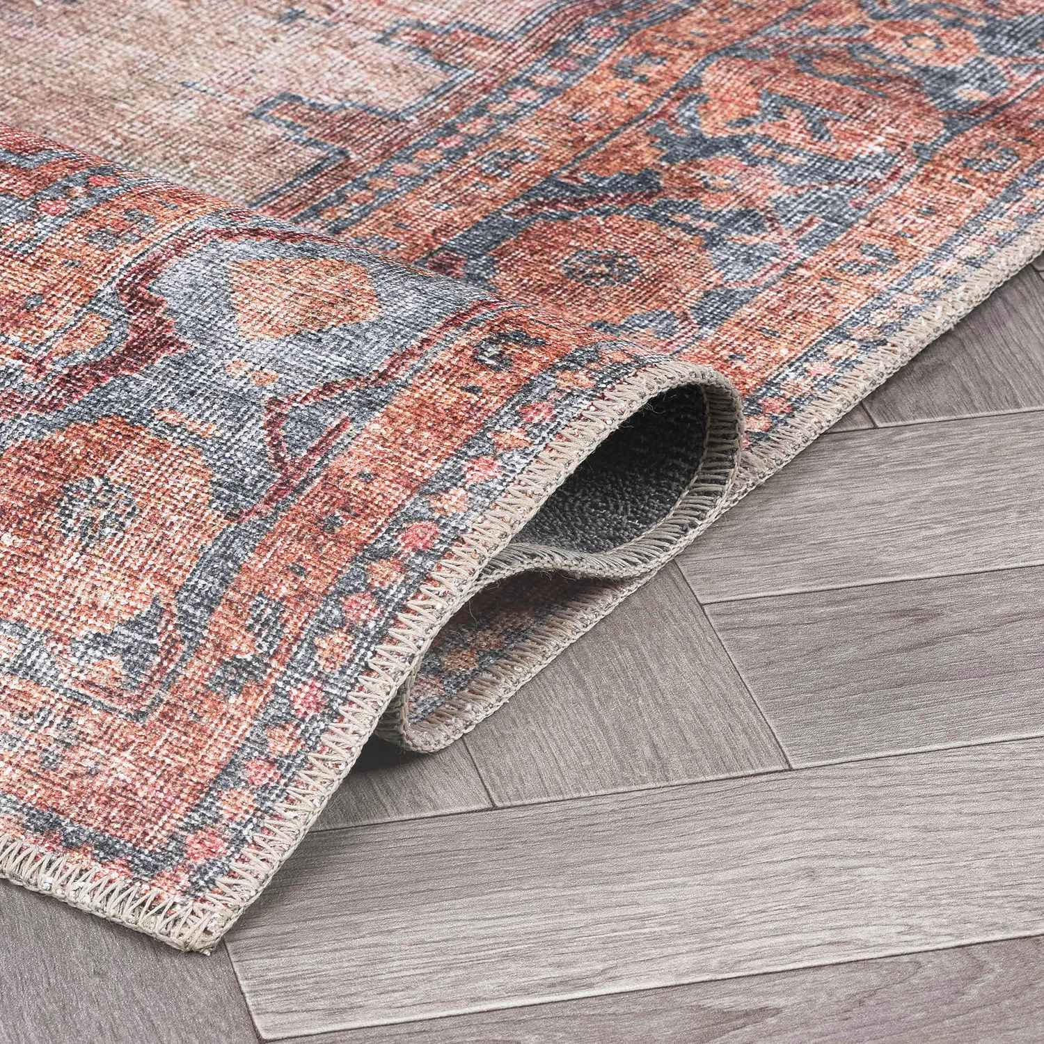 Griffey Vintage Boho Machine Washable RedBlue Non Slip Backing Area Rug-9'x12' thumbnail 2