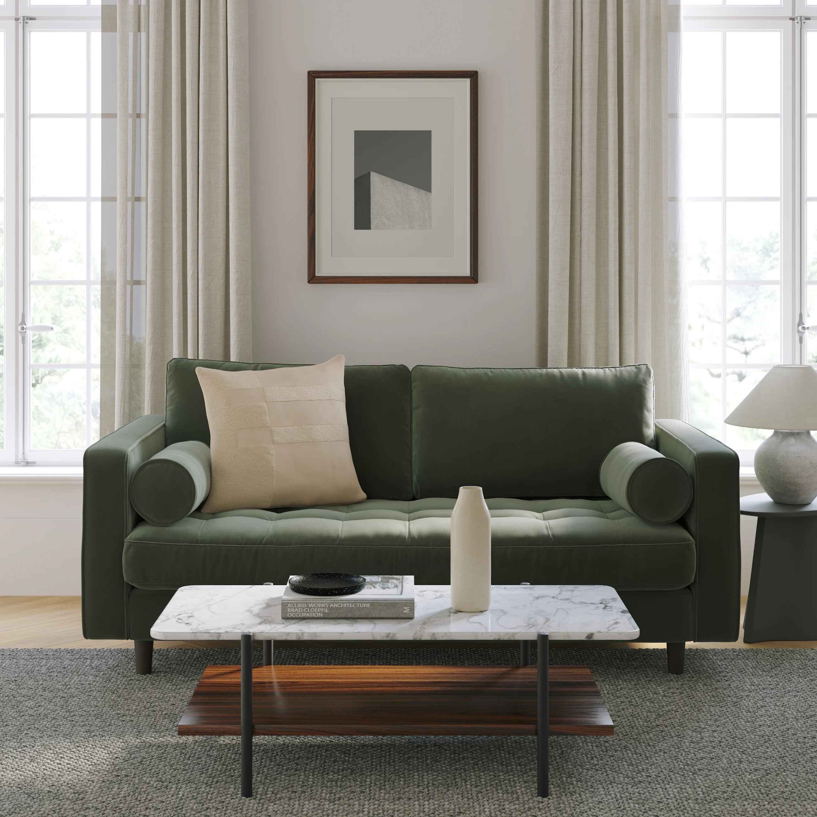 Sven Tufted Velvet Loveseat Plush Pacific Green thumbnail 2