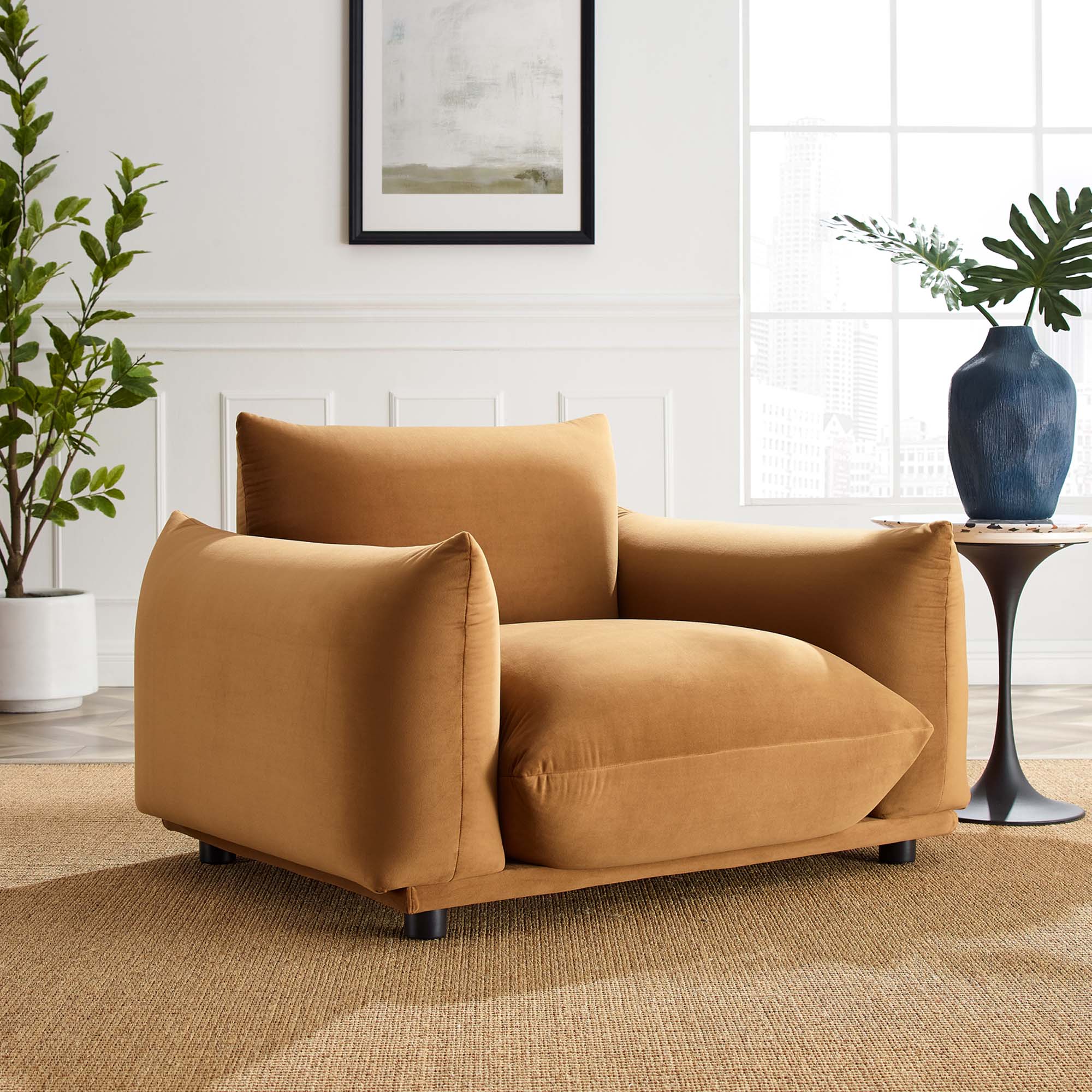 Corie Performance Velvet Armchair in Cognac thumbnail 2