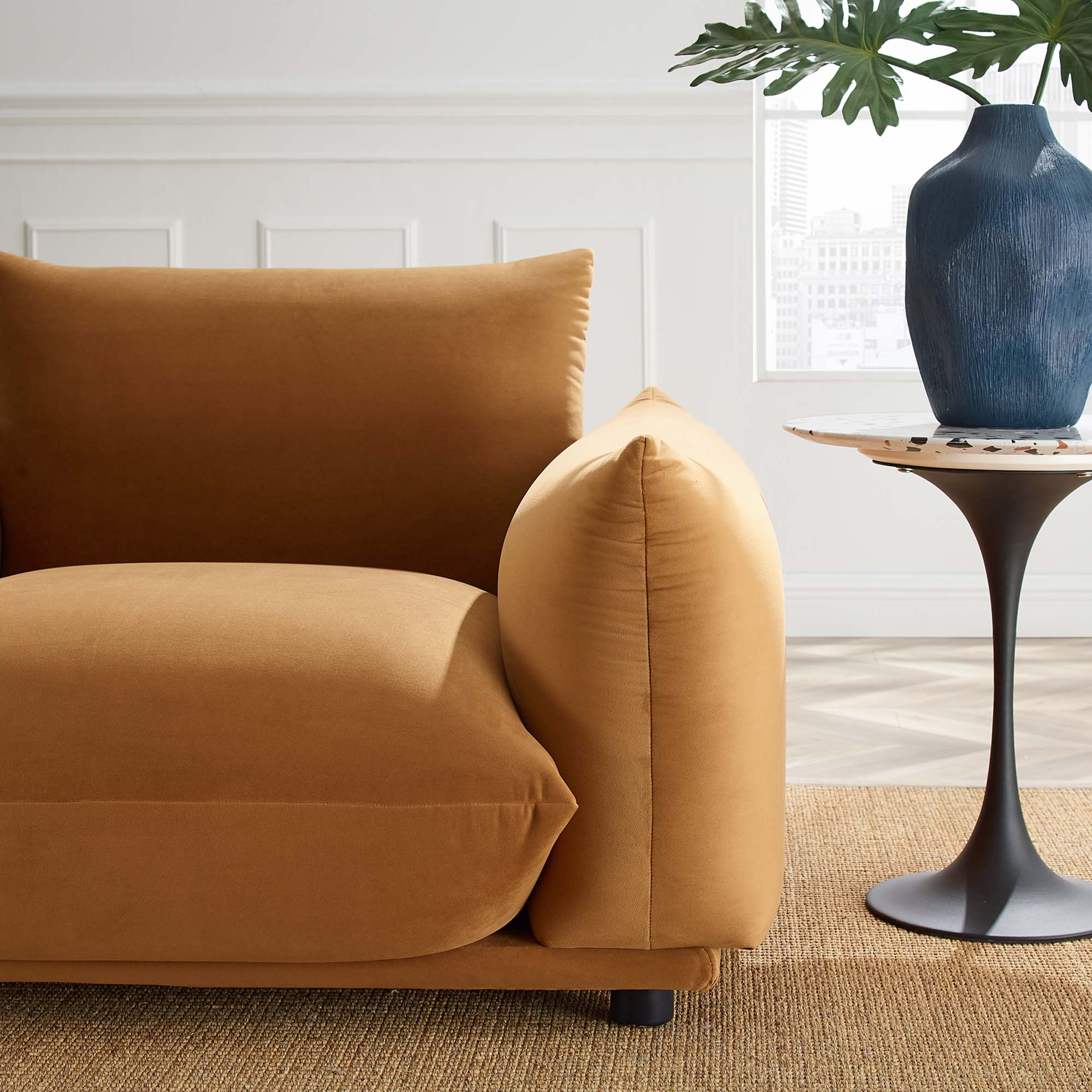 Corie Performance Velvet Armchair in Cognac thumbnail 6