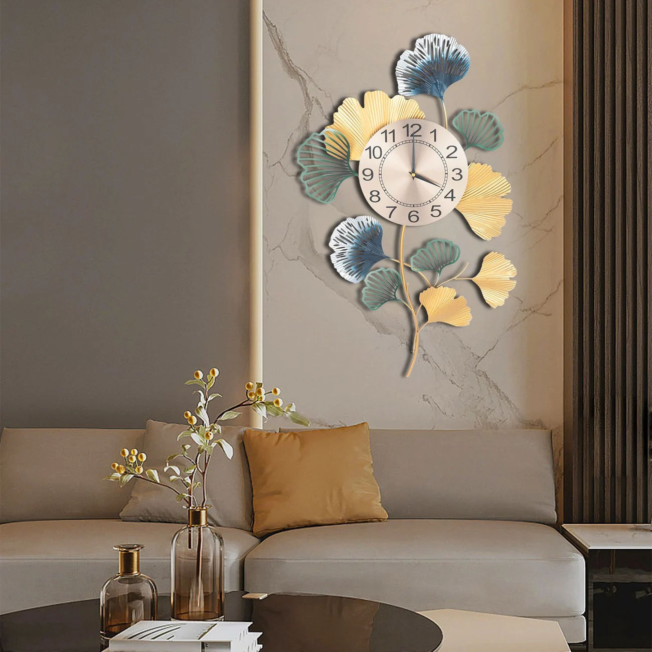 Wall Clock with Silent Quartz Movement Ginkgo Shape thumbnail 3