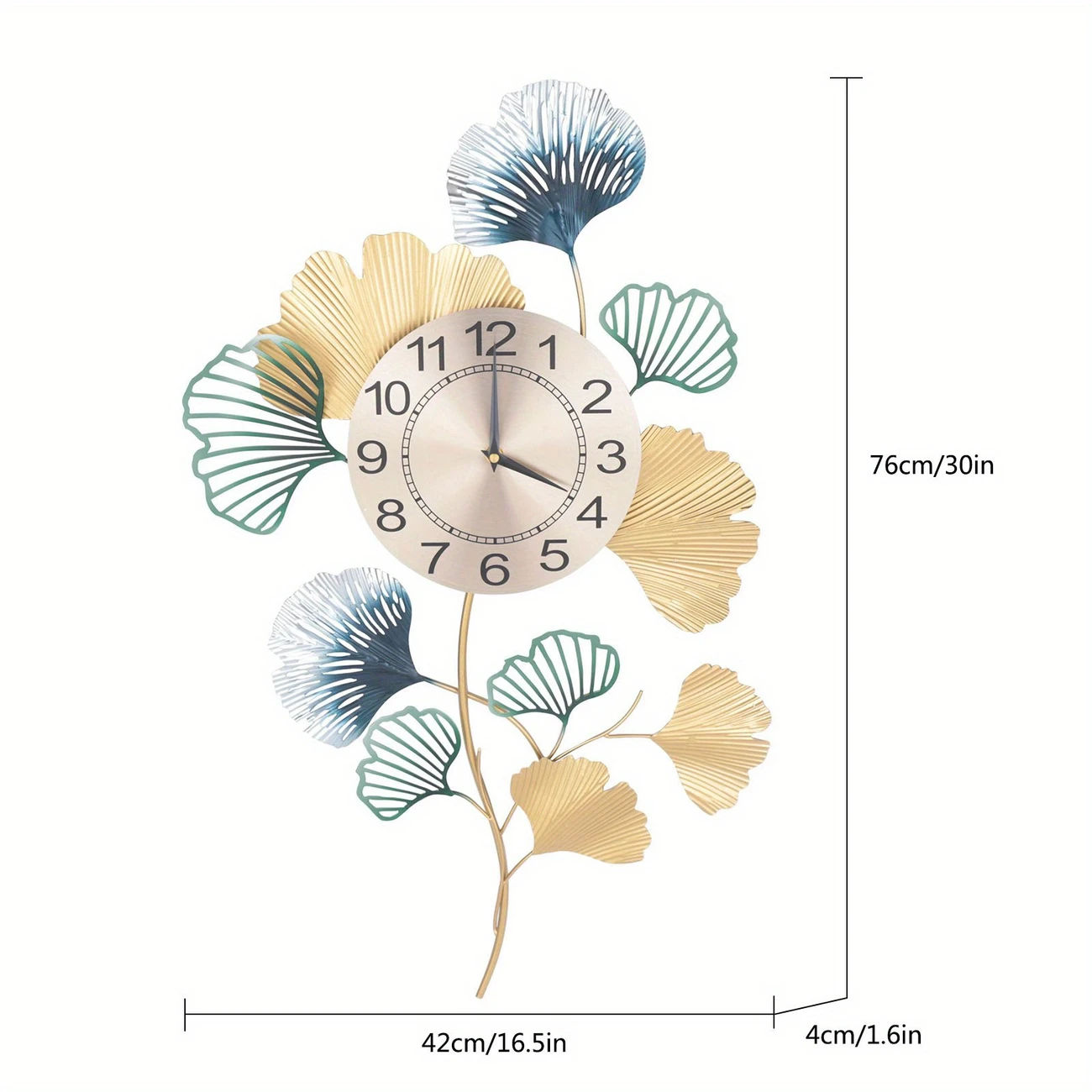 Wall Clock with Silent Quartz Movement Ginkgo Shape thumbnail 4