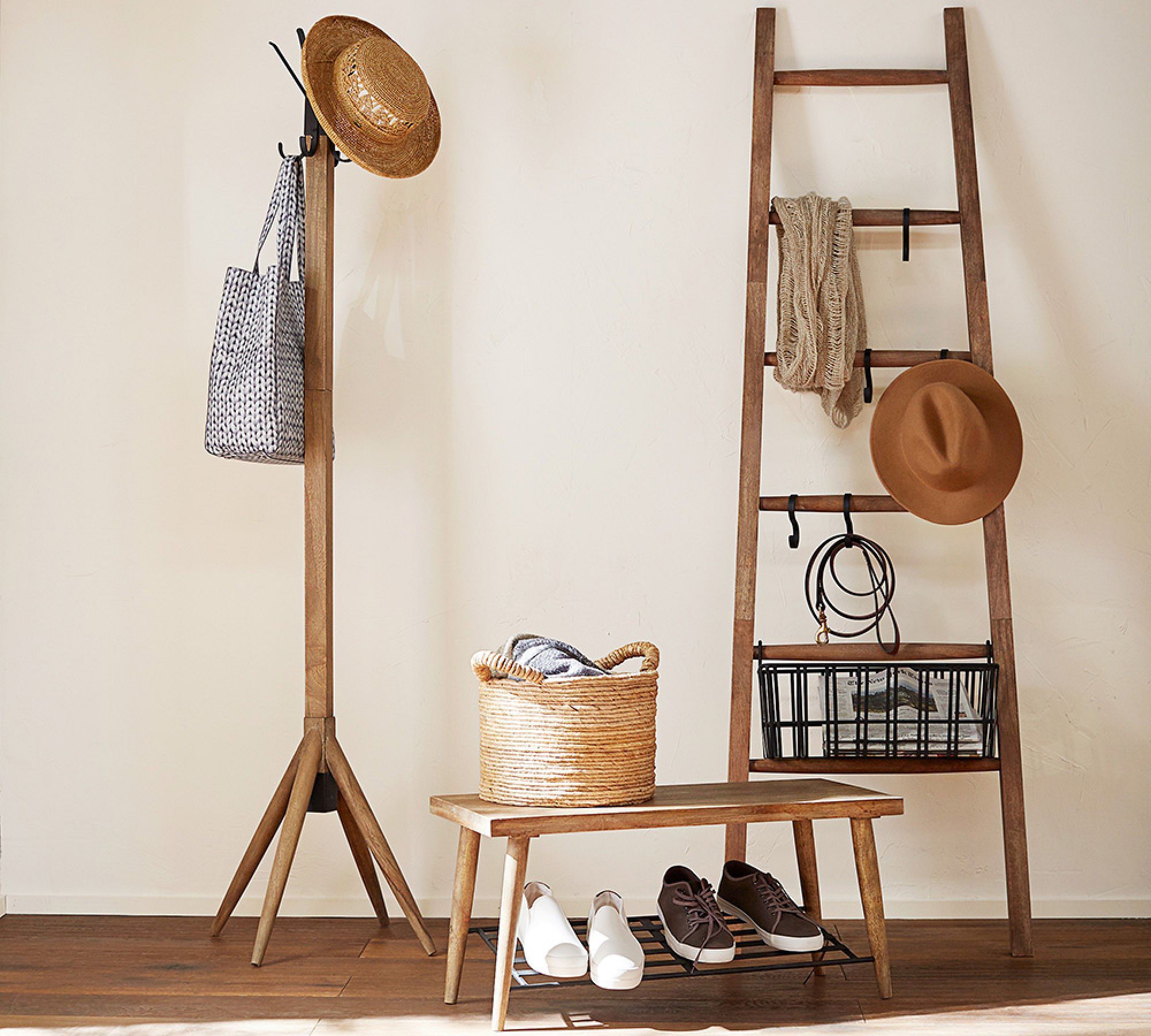 Lucy Mango Wood Shoe Rack with Bench thumbnail 2