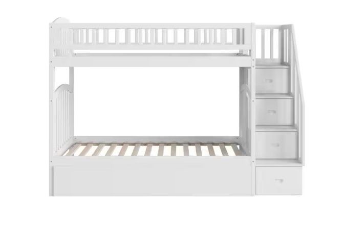 Westbrook White Twin Over Twin Staircase Bunk with Twin Size Urban Trundle Bed thumbnail 2