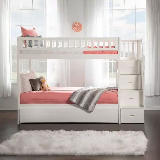 Westbrook White Twin Over Twin Staircase Bunk with Twin Size Urban Trundle Bed thumbnail 3