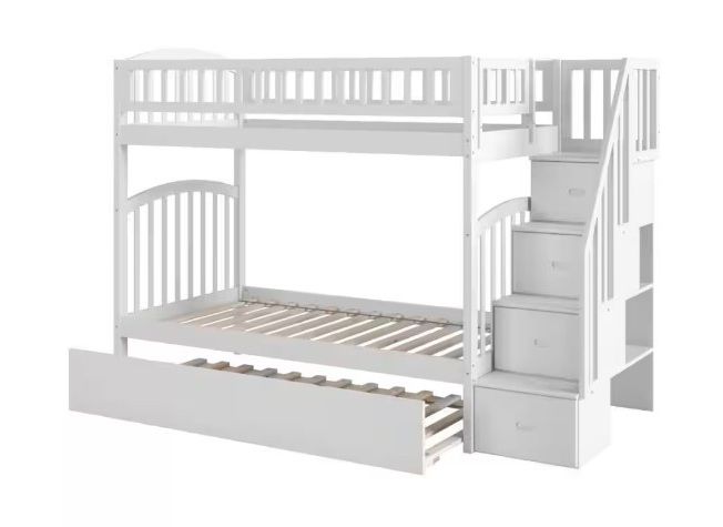 Westbrook White Twin Over Twin Staircase Bunk with Twin Size Urban Trundle Bed thumbnail 4