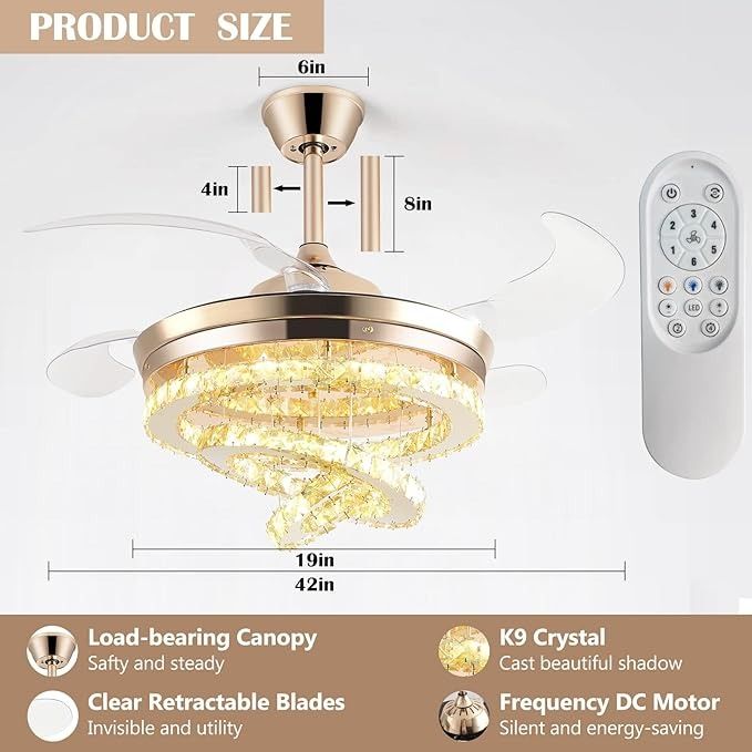 Panghuhu88 Crystal Ceiling Fan with Lights thumbnail 3
