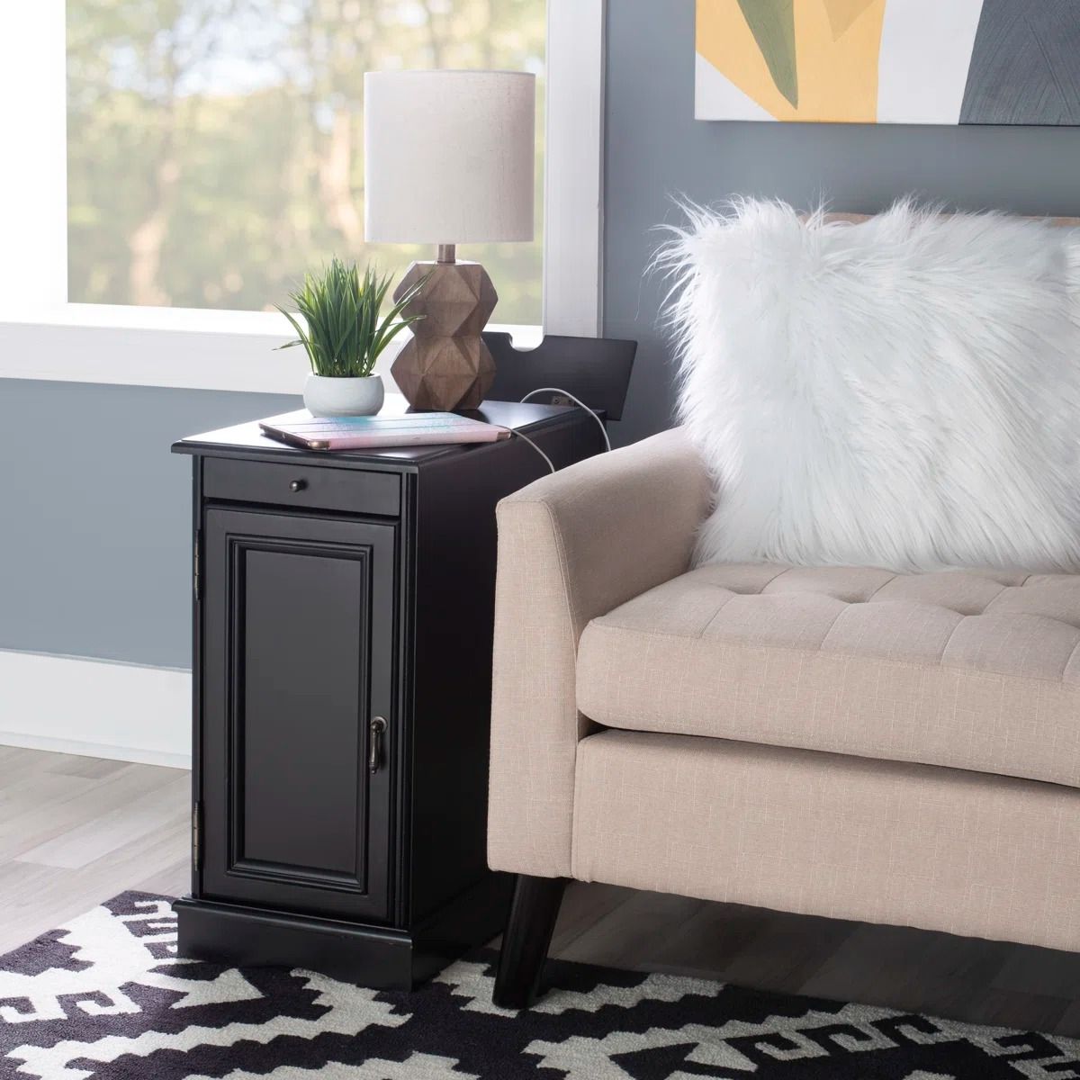 Barron Tall Storage End Table with Built In Charging Station thumbnail 4