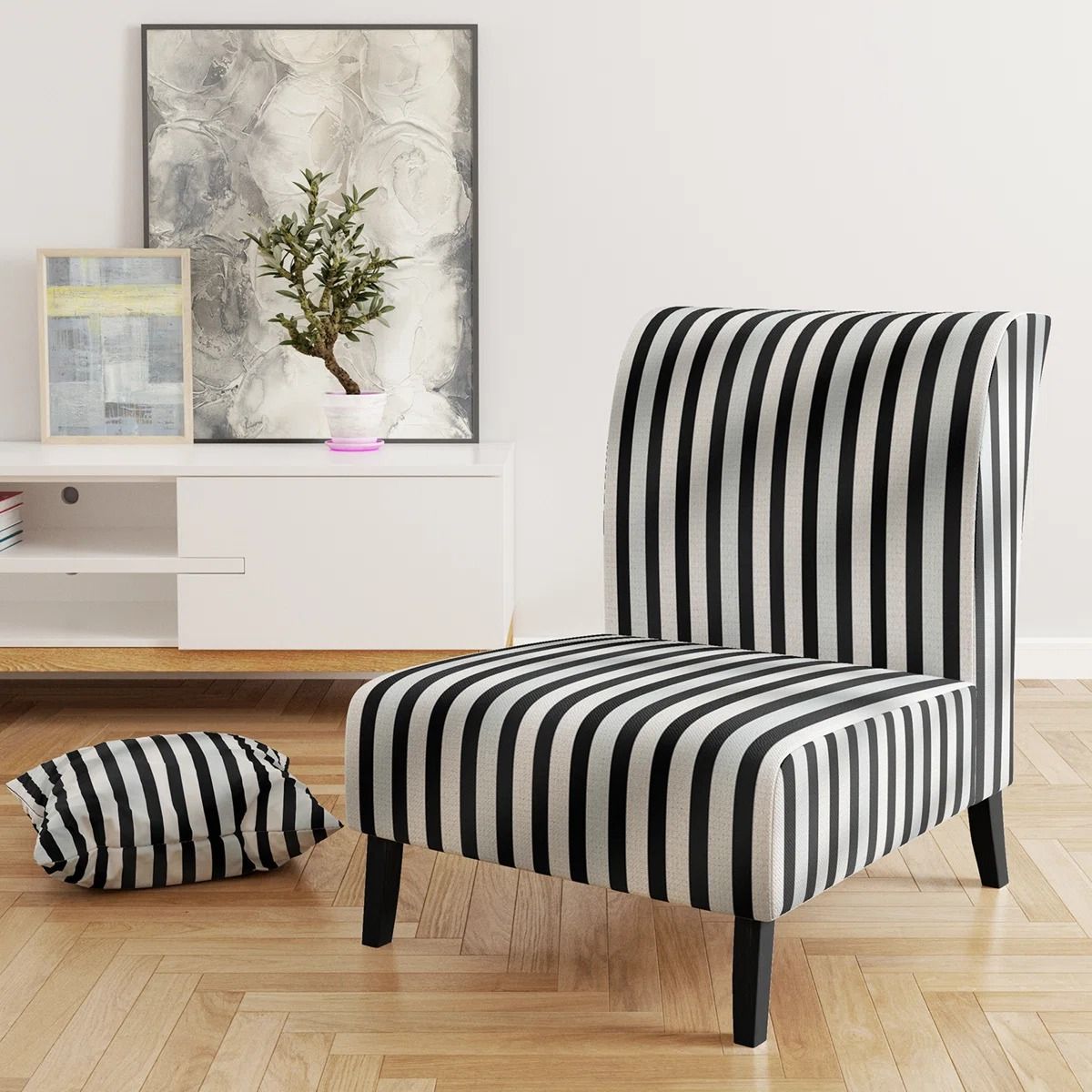 Black And White Striped Lines Harmony Slippper Chair thumbnail 2