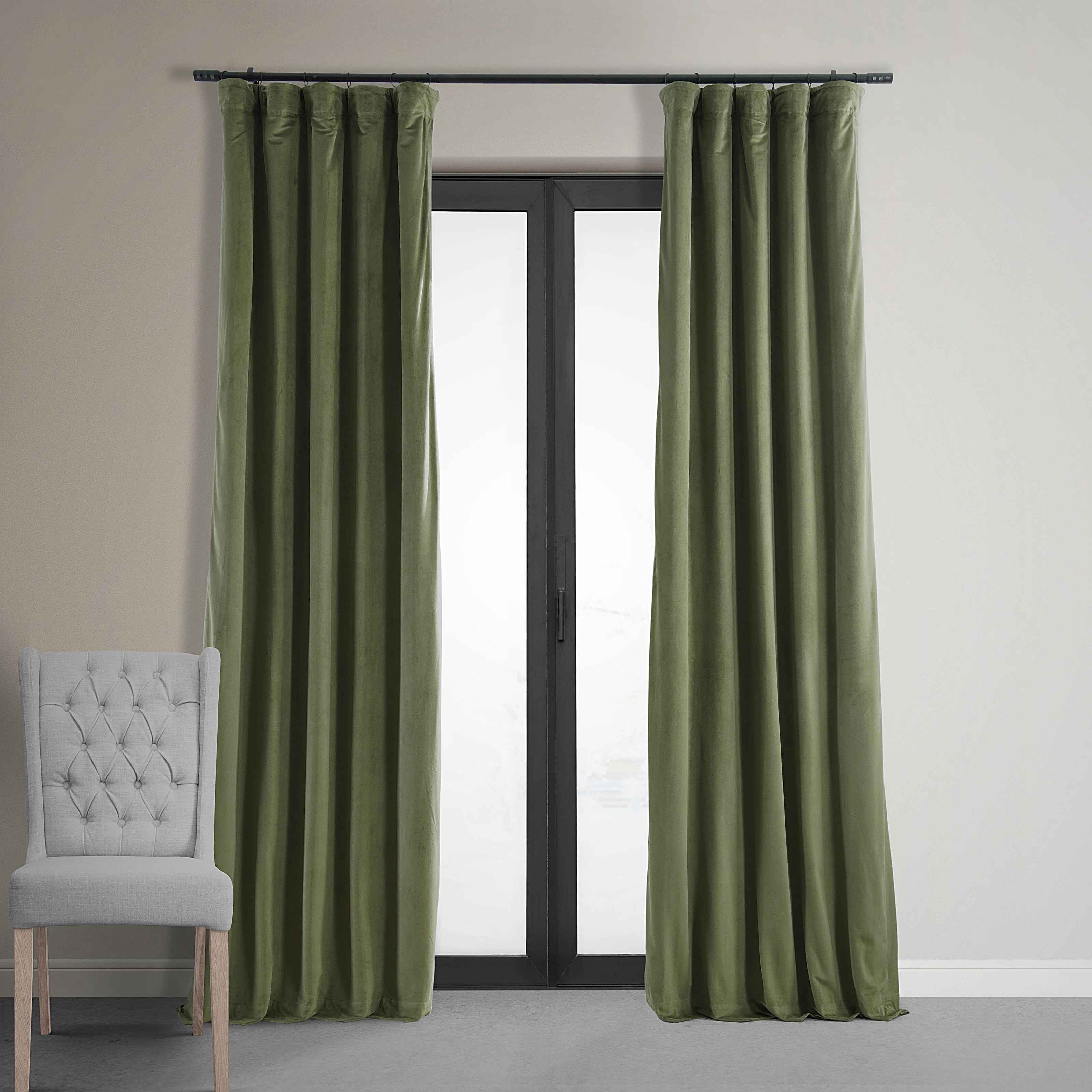 Olivia Signature Thermal Lined Blackout Velvet Curtains-108" thumbnail 2
