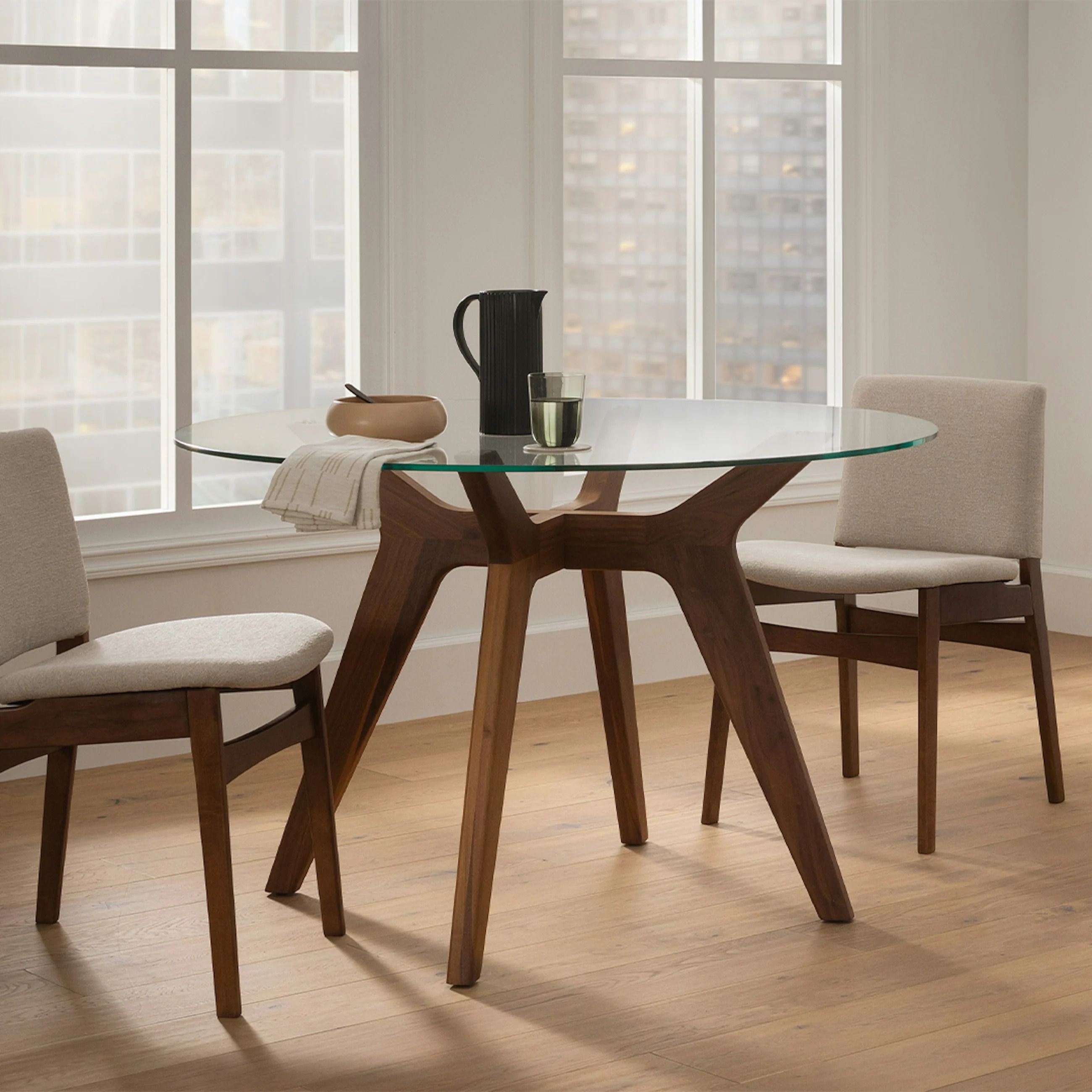Emmer Glass Dining Table Walnut thumbnail 2